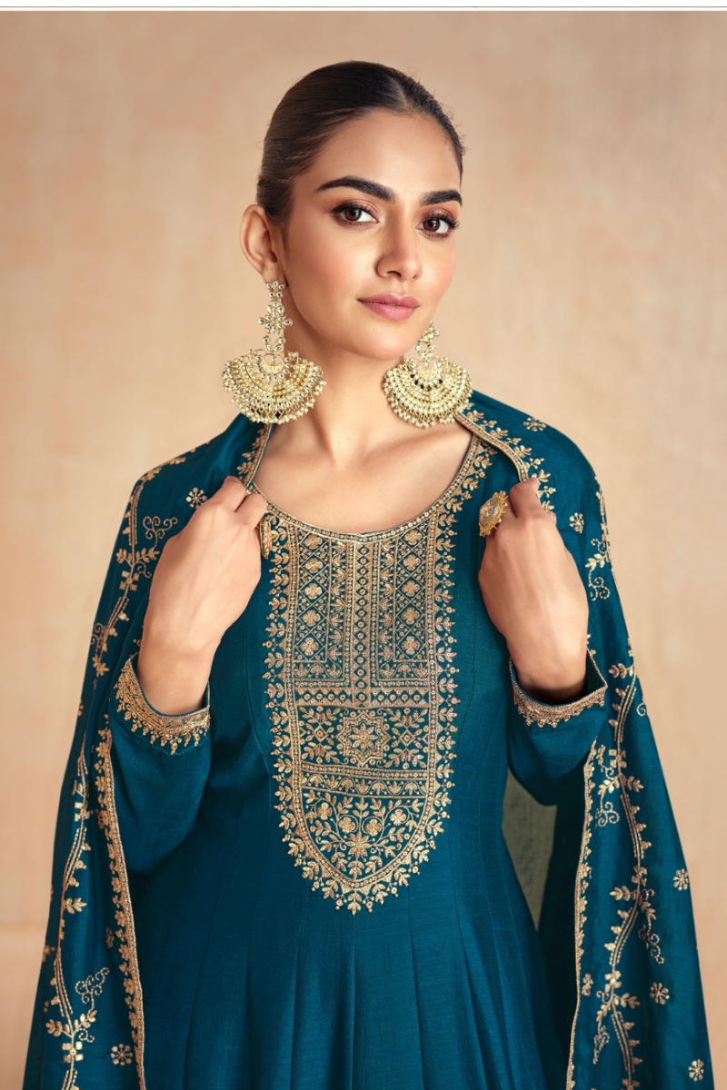 Embroidered Readymade Silk Abaya Style Suit Set