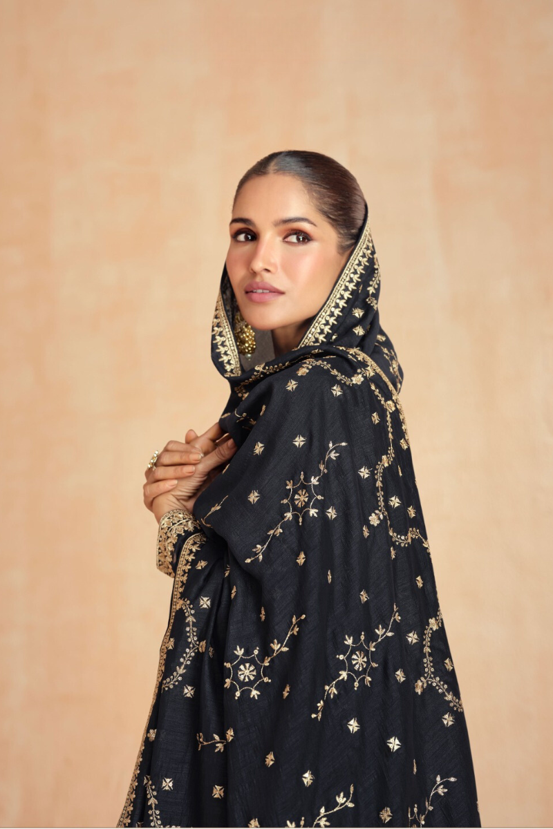 Embroidered Readymade Silk Abaya Style Suit Set