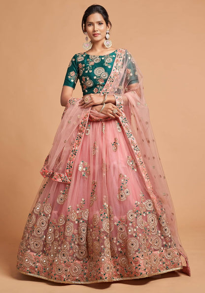 Indian Women's Soft Net Threads Embroidery Work Lehenga Choli With Dupatta-NE2