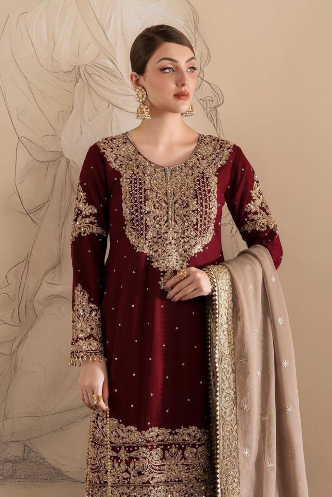 GEORGETTE KURTI WITH BEAUTIFUL FULLY SEQUINS EMBROIDERED GEORGETTE SHARARA - Noirella Designs