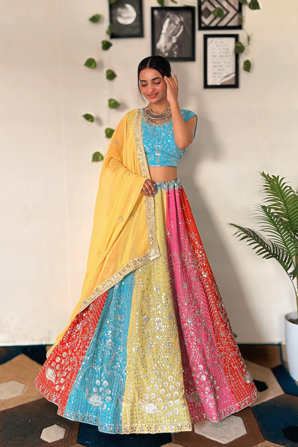 Aesthetically Sequence Embroidered Georgette Multi Color Lehenga Choli