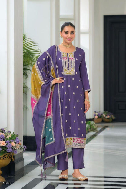 Heavy Chinnon Readymade Suits with embroidery work - Noirella Designs