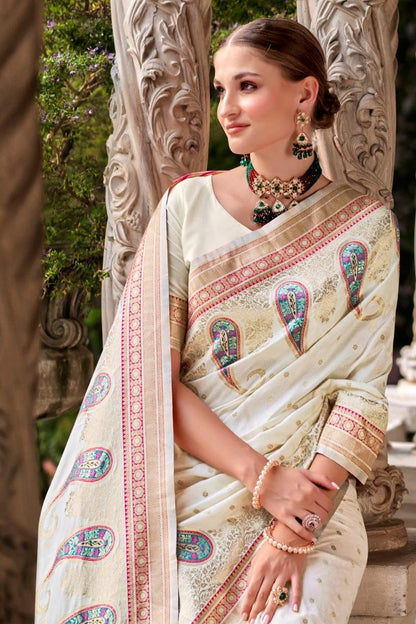 Woven Banarasi Silk Blend Saree - Noirella Designs