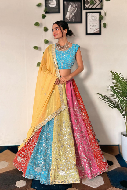 Aesthetically Sequence Embroidered Georgette Multi Color Lehenga Choli