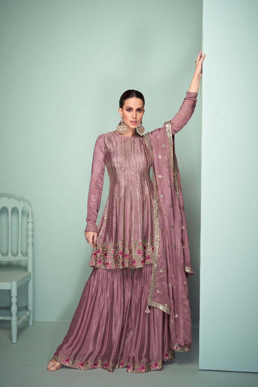 Designer Chinon Readymade Sharara Suits Wholesale Price - Noirella Designs