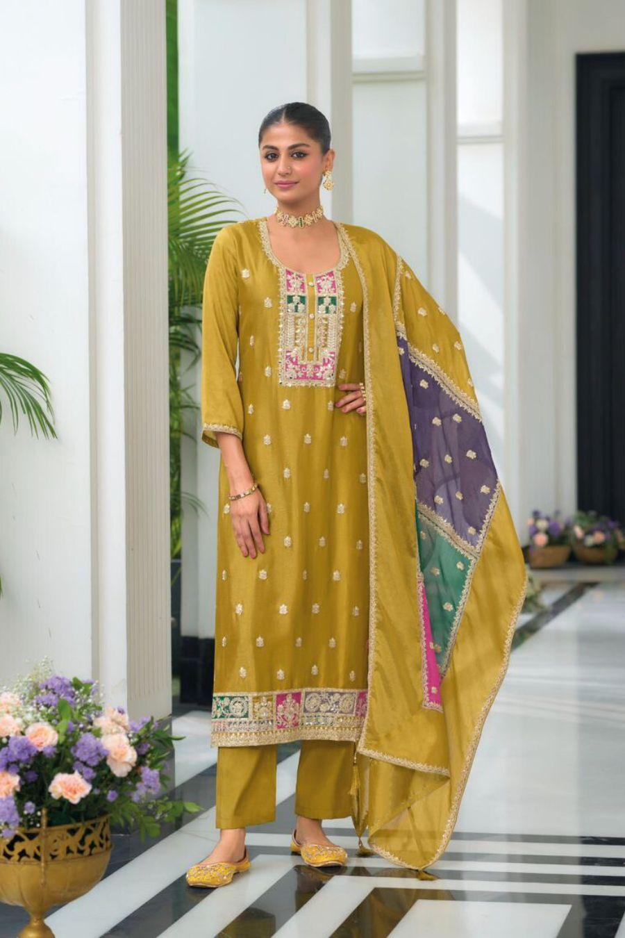 Heavy Chinnon Readymade Suits with embroidery work - Noirella Designs