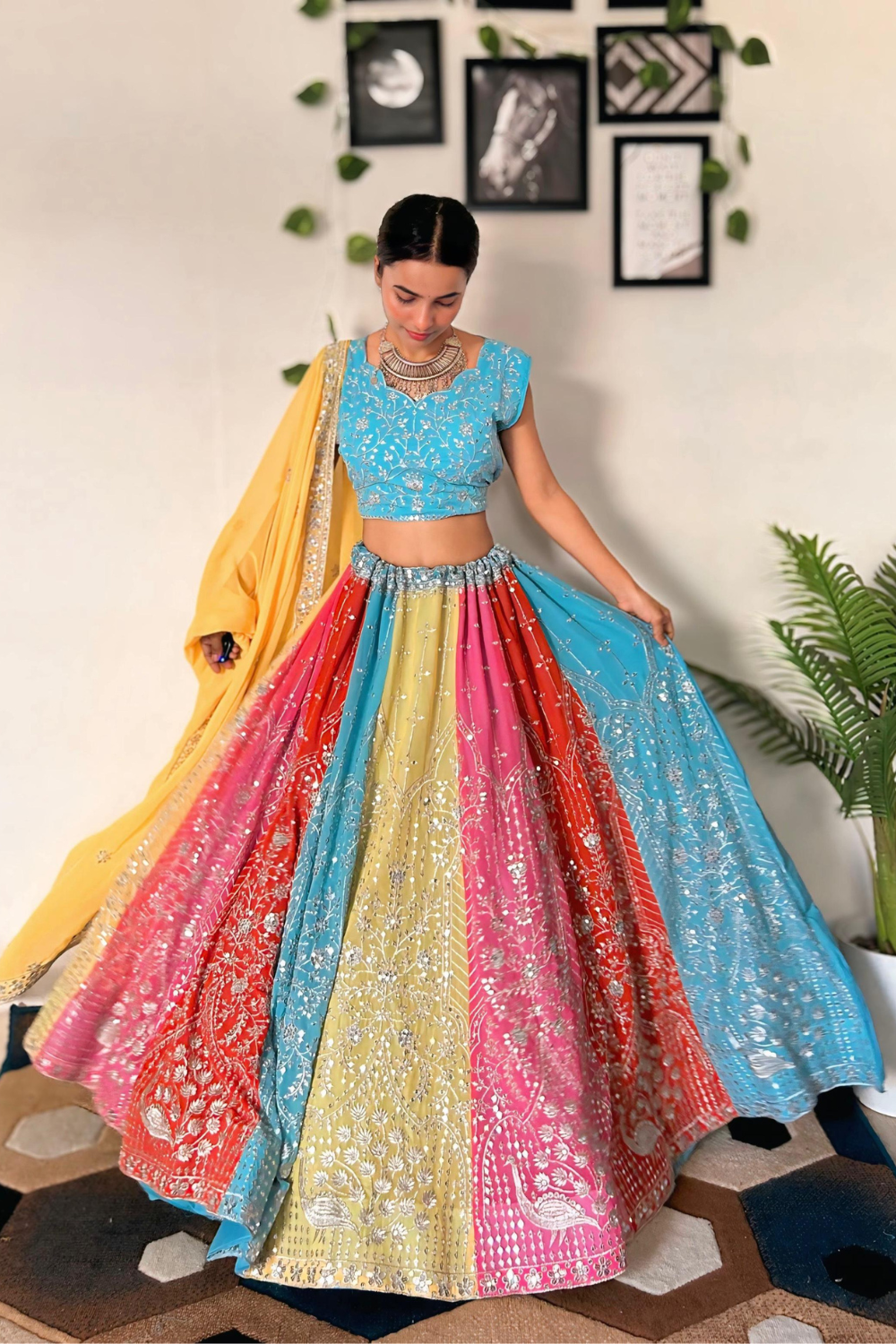 Aesthetically Sequence Embroidered Georgette Multi Color Lehenga Choli