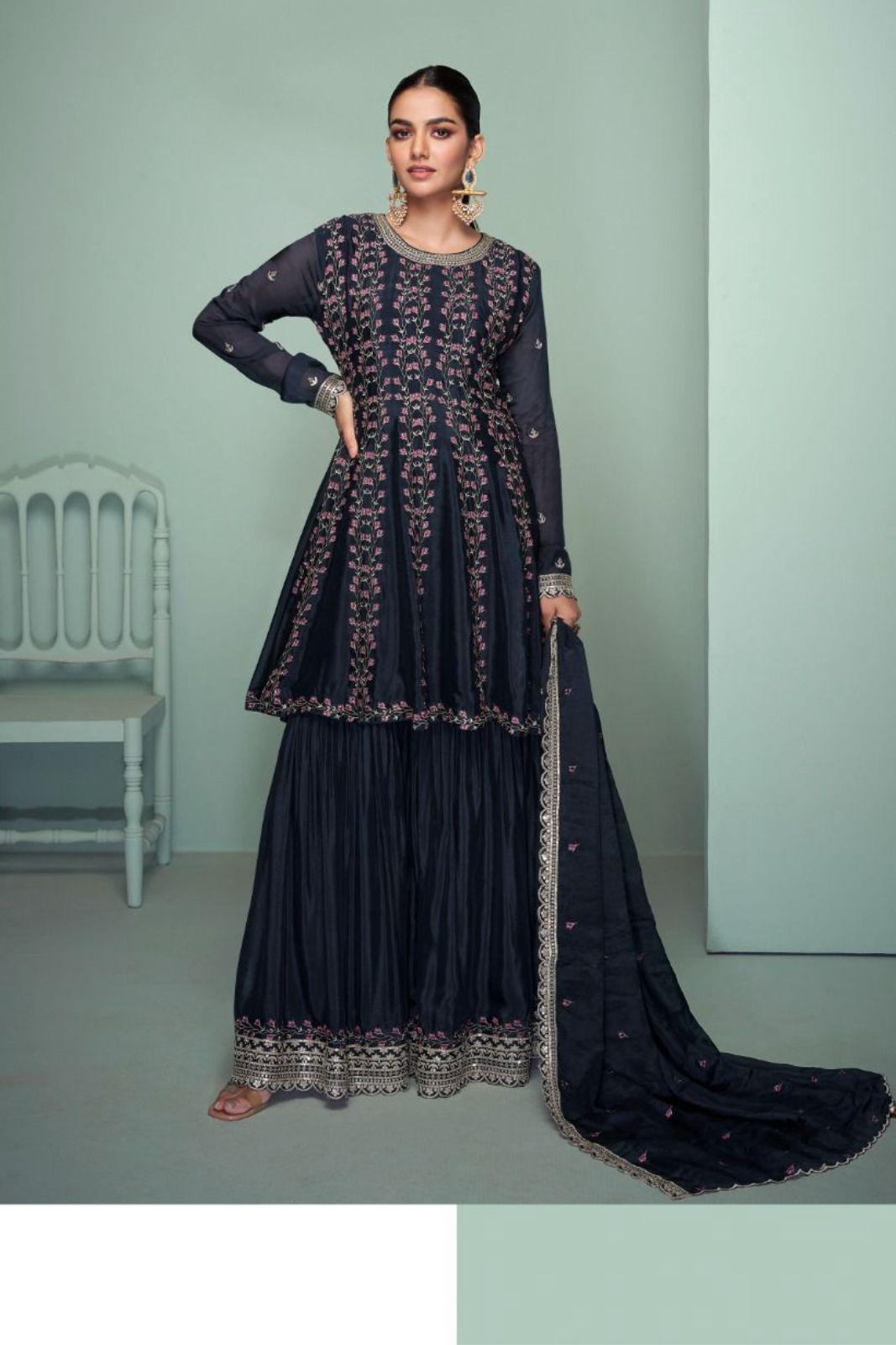 Designer Chinon Readymade Sharara Suits Wholesale Price - Noirella Designs