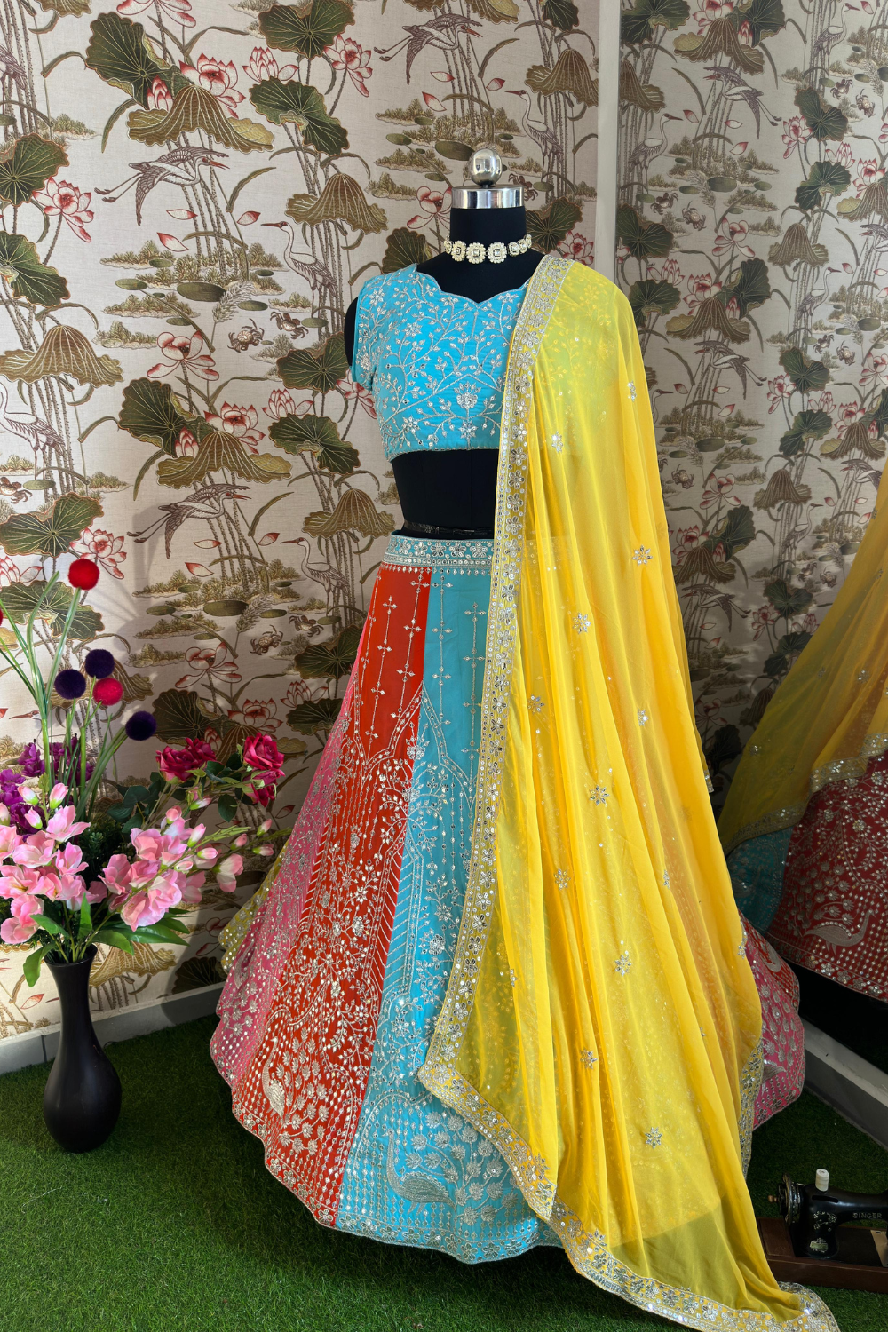 Aesthetically Sequence Embroidered Georgette Multi Color Lehenga Choli