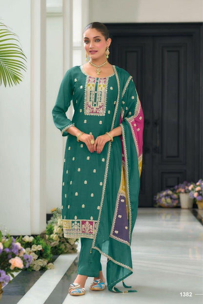 Heavy Chinnon Readymade Suits with embroidery work - Noirella Designs