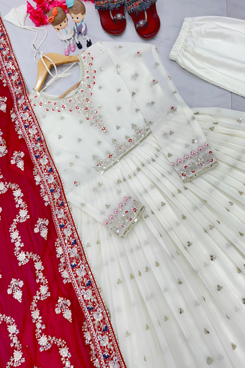 Luxurious White Designer Anarkali Gown Suit Set – Sequin Embroidery Work