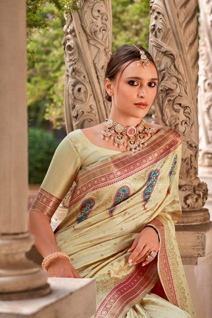 Woven Banarasi Silk Blend Saree - Noirella Designs